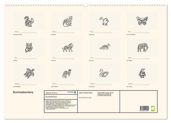 Produktbild: Buchstabentiere (Wandkalender 2027 DIN A2 quer), CALVENDO Monatskalender