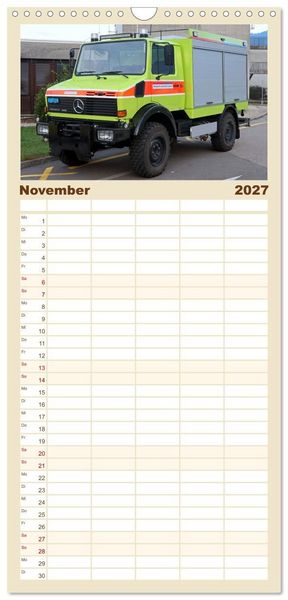 Produktbild: Familienplaner 2027 - Unimog bei der Feuerwehr mit 5 Spalten (Wandkalender, 21 x 45 cm) CALVENDO