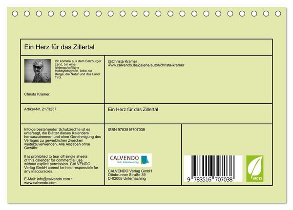 Produktbild: Ein Herz f&uuml;r das Zillertal (Tischkalender 2026 DIN A5 quer), CALVENDO Monatskalender