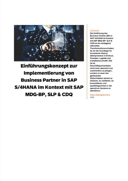 Produktbild: Einf&uuml;hrungskonzept zur Implementierung von Business Partner in SAP S/4HANA im Kontext mit SAP MDG-BP, SLP &amp; CDQ