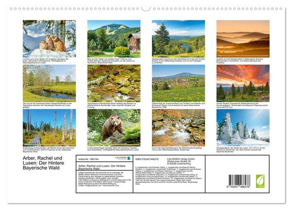 Produktbild: Arber, Rachel und Lusen: Der Hintere Bayerische Wald (hochwertiger Premium Wandkalender 2026 DIN A2 quer), Kunstdruck in Hochglanz