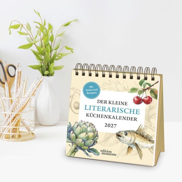 Produktbild: Der kleine literarische K&uuml;chenkalender Premium-Postkartenkalender 2027 - Mit Texten und Rezepten
