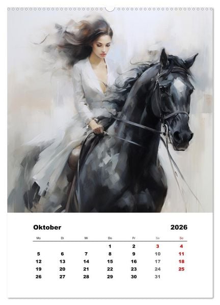 Produktbild: Hoch zu Ross. Mit Reiter-Aquarellen durch die Jahreszeiten (hochwertiger Premium Wandkalender 2026 DIN A2 hoch), Kunstdruck in Hochglanz