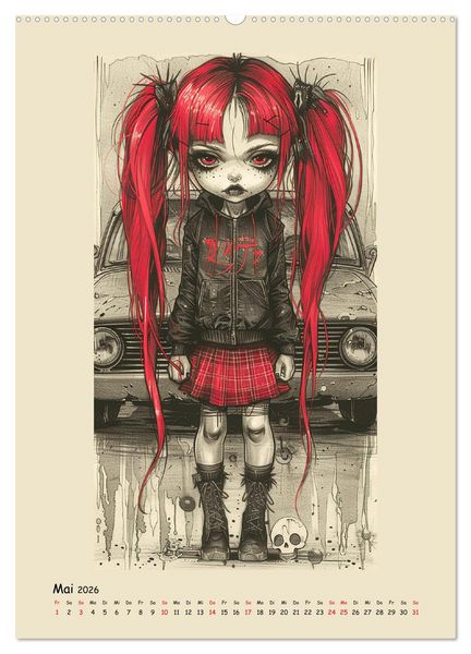 Produktbild: Gothic Punk Girls im k&uuml;nstlerischen Manga-Stil (hochwertiger Premium Wandkalender 2026 DIN A2 hoch), Kunstdruck in Hochglanz