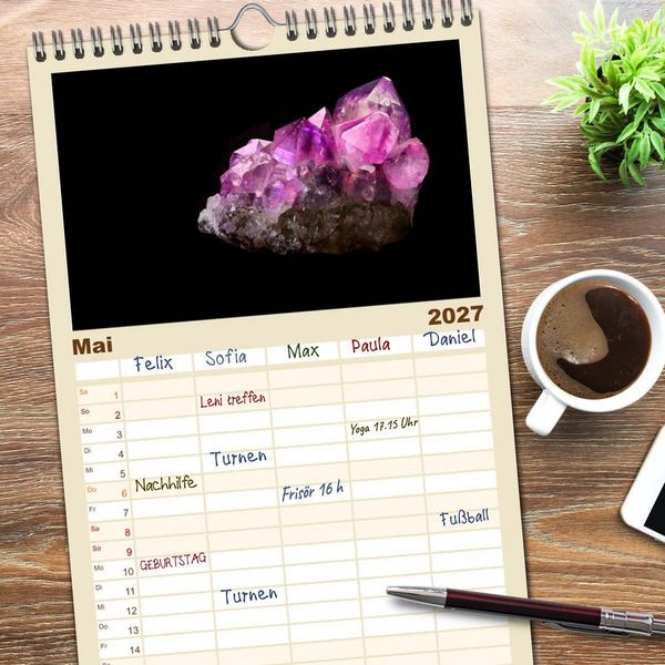 Produktbild: Familienplaner 2027 - MINERALIEN designed by nature mit 5 Spalten (Wandkalender, 21 x 45 cm) CALVENDO