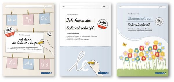 Ich kann die Schreibschrift SAS + Übungsheft 1 und 2 - Schulausgangsschrift - 3 Hefte, Taschenbuch von Sternchenverlag GmbH,Katrin Langhans,