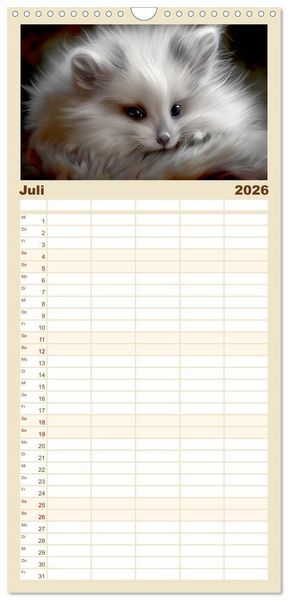 Produktbild: Familienplaner 2026 - Zauberhafte Fluffies mit 5 Spalten (Wandkalender, 21 x 45 cm) CALVENDO