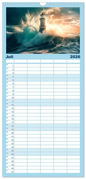 Produktbild: Familienplaner 2026 - KI-Leuchtt&uuml;rme mit 5 Spalten (Wandkalender, 21 x 45 cm) CALVENDO