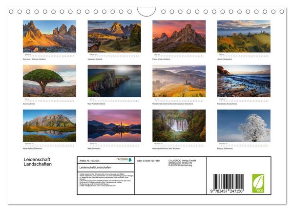 Produktbild: Leidenschaft Landschaften (Wandkalender 2026 DIN A4 quer), CALVENDO Monatskalender