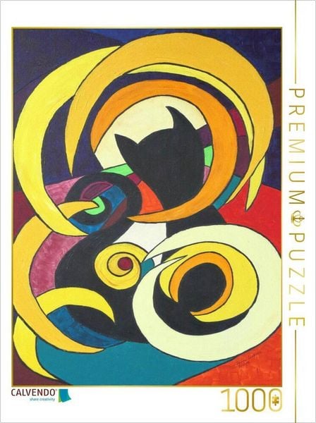 Produktbild: CALVENDO Puzzle Luna-K&auml;tz, Petra Kolossa, Acryl auf Leinwand, 70x50, 2014 | 1000 Teile Lege-Gr&ouml;&szlig;e 64x48cm Foto-Puzzle f&uuml;r gl&uuml;ckliche Stunden