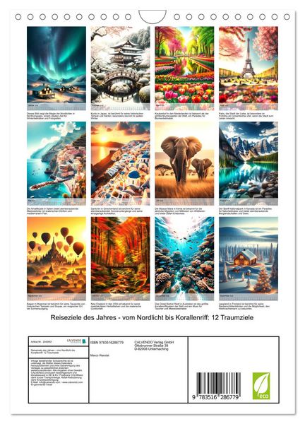 Produktbild: Reiseziele des Jahres - vom Nordlicht bis Korallenriff: 12 Traumziele (Wandkalender 2026 DIN A4 hoch), CALVENDO Monatskalender