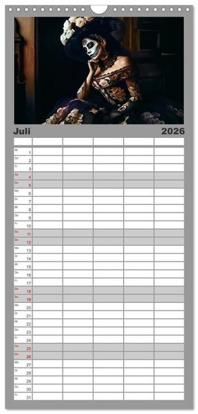 Produktbild: Familienplaner 2026 - Festliche Dia de Muertos Portr&auml;ts mit 5 Spalten (Wandkalender, 21 x 45 cm) CALVENDO