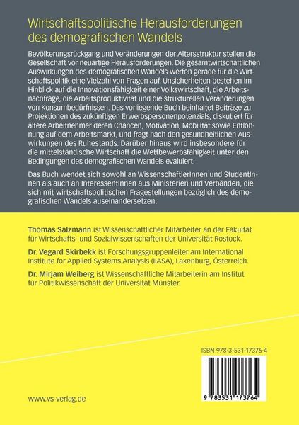 Produktbild: Wirtschaftspolitische Herausforderungen des demografischen Wandels