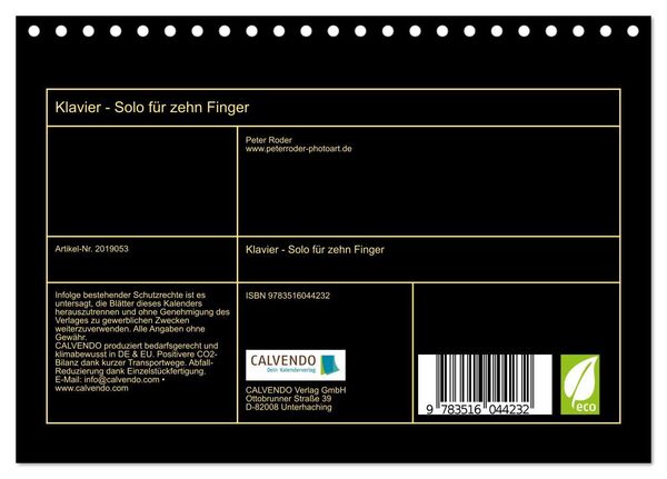 Produktbild: Klavier - Solo f&uuml;r zehn Finger (Tischkalender 2026 DIN A5 quer), CALVENDO Monatskalender