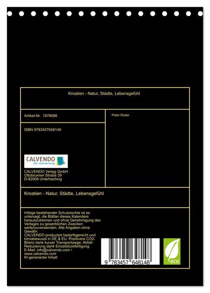 Produktbild: Kroatien - Natur, St&auml;dte, Lebensgef&uuml;hl (Tischkalender 2026 DIN A5 hoch), CALVENDO Monatskalender