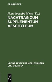 Produktbild: Nachtrag zum Supplementum Aeschyleum