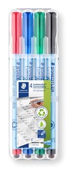 Produktbild: STAEDTLER Universalstifte Lumocolor correctable 305 trocken abwischbar, blau F, 4er Set