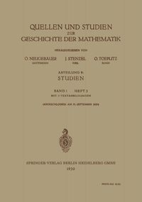 Produktbild: Quellen und Studien zur Geschichte der Mathematik