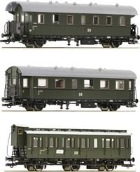 Produktbild: Roco 6200131 H0 3er-Set 2: Nebenbahnzug der DR 2x Personenwagen 2. Klasse Gattung Bip / Abteilwagen 2. Klasse Gattung B3.