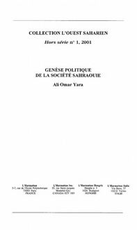 Produktbild: Genese Politique De La Societe Sahraouie
