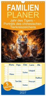 Produktbild: Familienplaner 2027 - Jahr des Tigers - Portr&auml;ts des chinesischen Tierkreiszeichens mit 5 Spalten (Wandkalender, 21 x 45 cm) CALVENDO