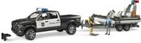 Produktbild: Bruder Dodge RAM 2500 Polizei Pickup, L+S,Anh.,Boot Fertigmodell Nutzfahrzeug Modell