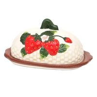 Neuetischkultur Butterdose Keramik Erdbeer-Relief