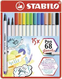 Bild vom Artikel Premium-Filzstift mit Pinselspitze für variable Strichstärken - STABILO Pen 68 brush - 15er Metalletui - mit 15 verschiedenen Farben vom Autor 