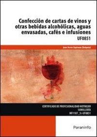 Produktbild: Confecci&oacute;n de cartas de vinos y otras bebidas alcoh&oacute;licas, aguas envasadas, caf&eacute;s e infusiones