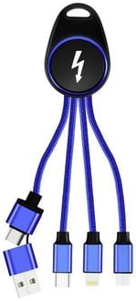 Produktbild: Smrter USB-Ladekabel USB 2.0 Apple Lightning Stecker, USB-A Stecker, USB-C&reg; Stecker, USB-Micro-B Stecker 0.15m Blau