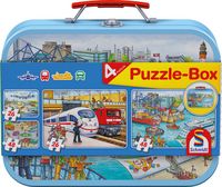 Produktbild: Puzzle Box Schmidt Spiele Verkehrsmittel im Metallkoffer 2x26, 2x48 Teile