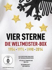 Produktbild: Vier Sterne - Die Weltmeister-Box - 1954/1974/1990/2014 / Alle deutschen Finalsiege mit Originalkommentaren von ARD und ZDF + Die offiziellen Turnierfilme der FIFA + Die Mannschaft [5 DVDs]