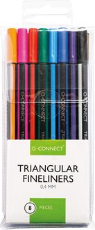 Produktbild: Q-CONNECT® Fineliner Triangular, 8er Etui (orange, pink, rot, grün, hellblau, dunkelblau, violett, schwarz)