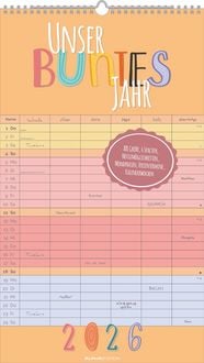 Produktbild: Unser buntes Jahr 2026 Familienplaner - Familien-Timer 26x45 cm - Offset-Papier - mit Ferienterminen - Wand-Planer - Familienkalender - Alpha Edition