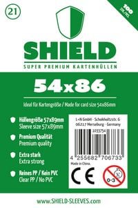 Produktbild: Shield 21 - 100 Super Premium Kartenh&uuml;llen f&uuml;r Kartengr&ouml;&szlig;e 54x86 mm