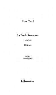 Produktbild: Parole Testament suivi de Chimie La