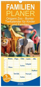 Produktbild: Familienplaner 2026 - Origami Zoo - Bunter Tierkalender f&uuml;r Kinder und Familien mit 5 Spalten (Wandkalender, 21 x 45 cm) CALVENDO