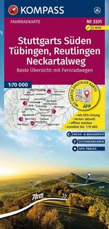 Produktbild: KOMPASS Fahrradkarte 3331 Stuttgarts S&uuml;den, T&uuml;bingen, Reutlingen, Neckartalweg 1:70.000
