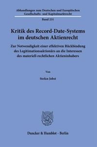 Produktbild: Kritik des Record-Date-Systems im deutschen Aktienrecht.
