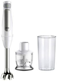 Produktbild: Braun MQ7020 WH Stabmixer 1000 W BPA-frei, stufenlose Geschwindigkeitseinstellung, mit Mixbecher Wei&szlig;, Silber