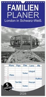 Produktbild: Familienplaner 2026 - London in Schwarz-Wei&szlig; mit 5 Spalten (Wandkalender, 21 x 45 cm) CALVENDO