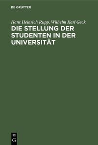 Produktbild: Die Stellung der Studenten in der Universit&auml;t