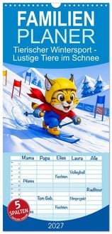 Produktbild: Familienplaner 2027 - Tierischer Wintersport - Lustige Tiere im Schnee mit 5 Spalten (Wandkalender, 21 x 45 cm) CALVENDO