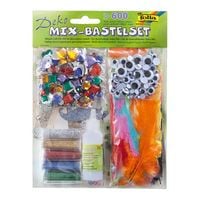 Produktbild: Folia 12420 - Deko-Mix Bastelset, 600 Teile, sortiert, bestehend aus Schmucksteinen, Wackelaugen, Federn, Glitzer und Kleber