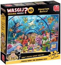 Produktbild: Jumbo 1110100585 - Wasgij Original 43, Aquarium Antics!, Wie ein Fisch im Wasser, Comic-Puzzle, 1000 Teile