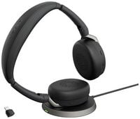 Produktbild: Jabra Evolve2 65 Flex Link380c MS + Ladepad On Ear Headset Bluetooth&reg; Stereo Schwarz Noise Cancelling Headset, Mikrofon-Stummschaltung, Lautst&auml;rker