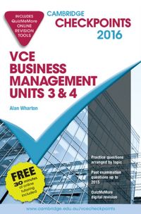 Produktbild: Cambridge Checkpoints Vce Business Management Units 3 and 4 2016 and Quiz Me More