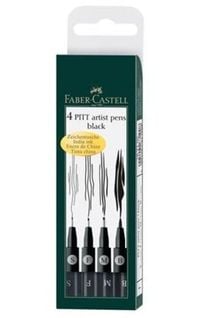 Faber-Castell Tuschestifte Pitt Artist Pens schwarz, 4er Etui