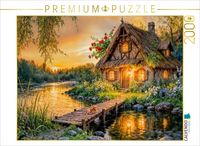 Produktbild: CALVENDO Puzzle Sp&auml;tsommer Cottage am Fluss mit Hund auf der Br&uuml;cke | 2000 Teile Lege-Gr&ouml;&szlig;e 90x67cm Foto-Puzzle f&uuml;r gl&uuml;ckliche Stunden