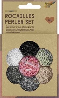 Bild vom Artikel Folia  Rocailles-Perlen-Set SILBER, ~90g Perlen, 3x1m Nylonfaden, 3 Verschlüsse vom Autor 